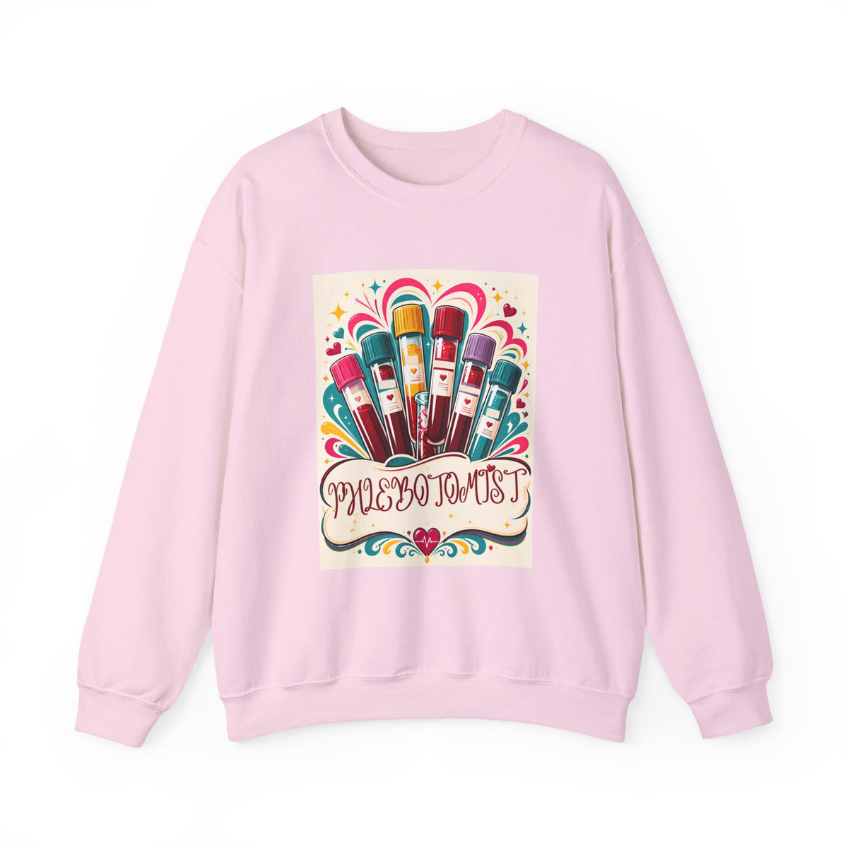 Crewneck Sweatshirt — Vibrant Phlebotomist Blood Tube Graphic
