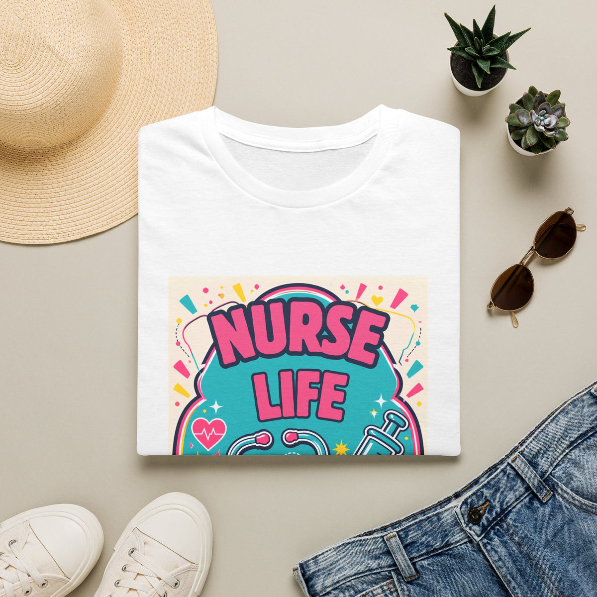 Nurse Life T-Shirt — Colorful Stethoscope & Syringe Graphic for Nurses