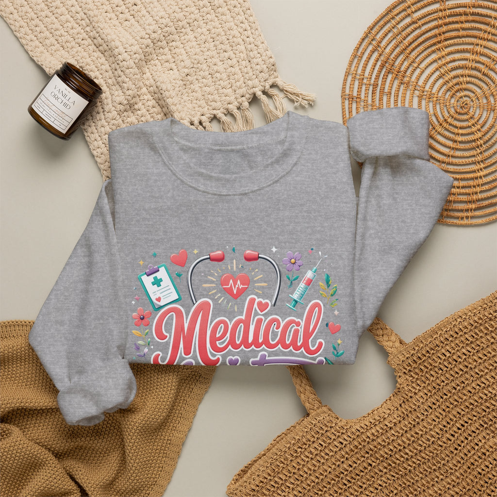 Medical Assistant Crewneck Sweatshirt — Cute Pastel Stethoscope & Heart Design