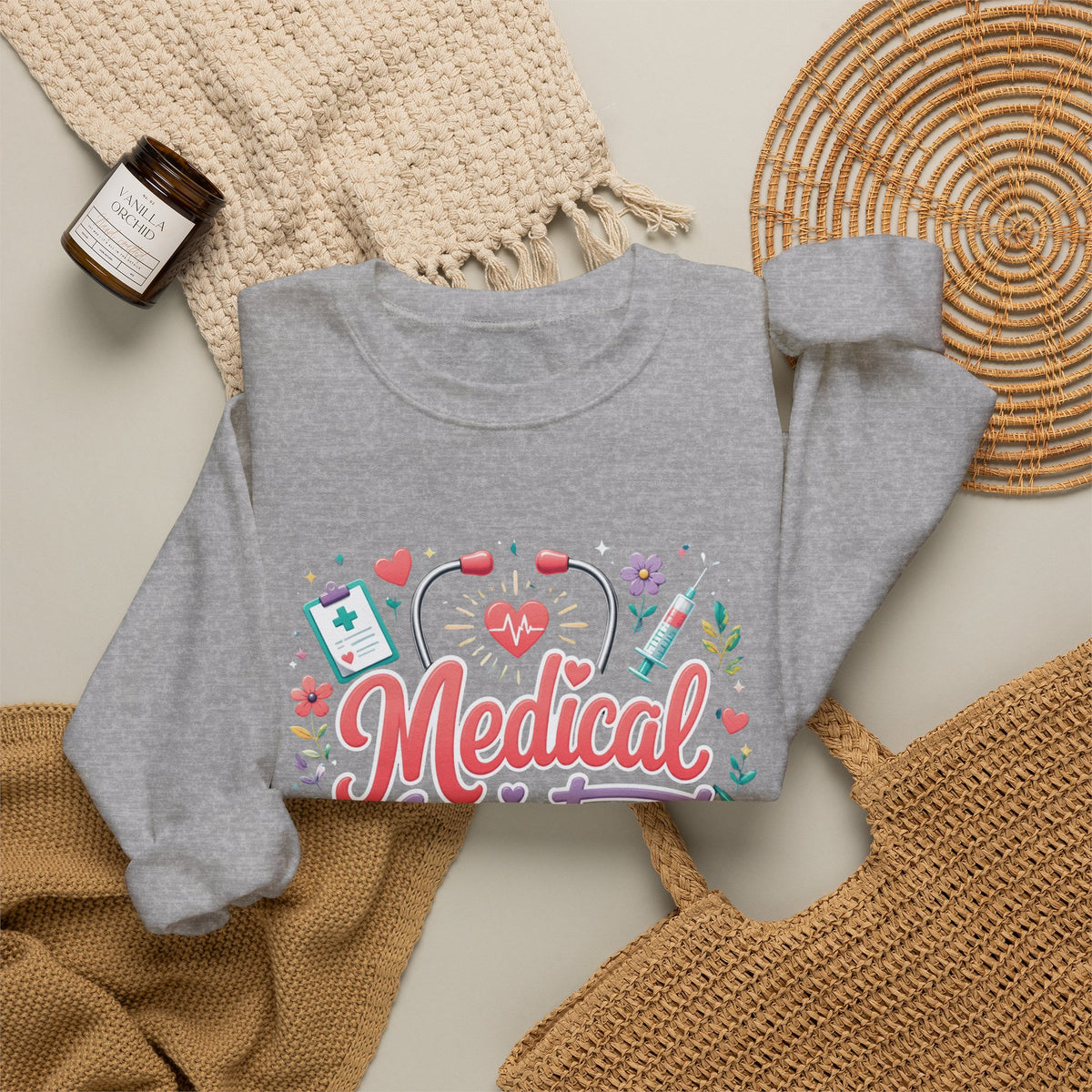 Medical Assistant Crewneck Sweatshirt — Cute Pastel Stethoscope & Heart Design