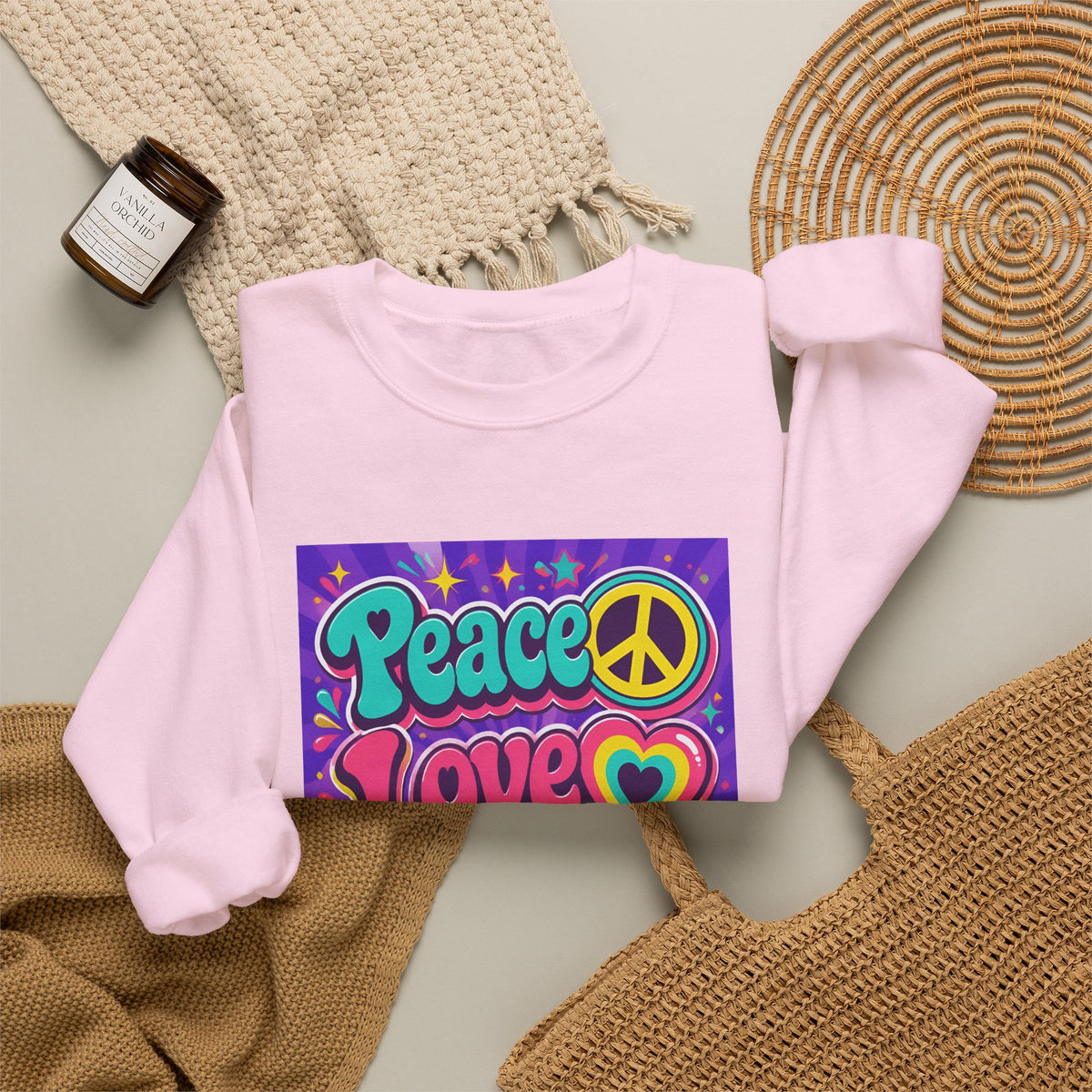 Crewneck Sweatshirt — "Peace Love Phlebotomy" Retro Hippie Medical Sweatshirt