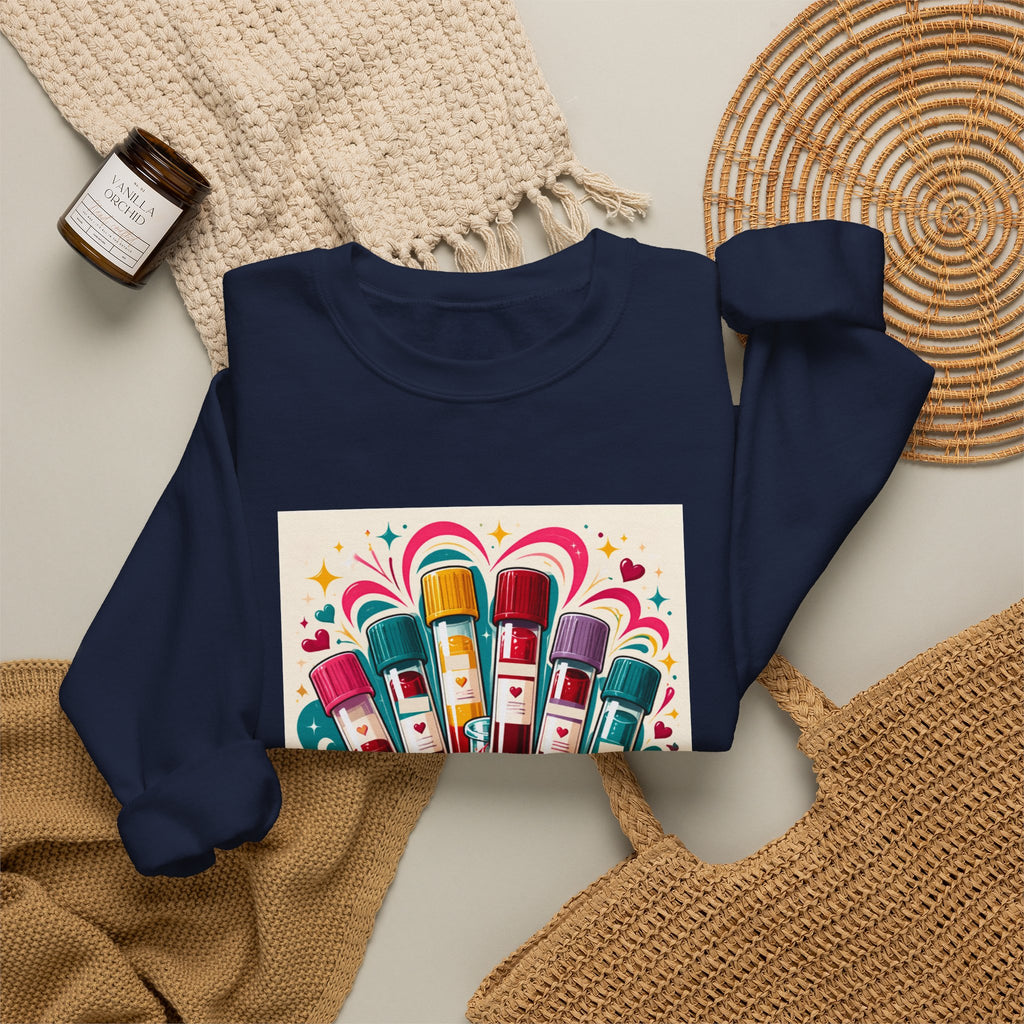 Crewneck Sweatshirt — Vibrant Phlebotomist Blood Tube Graphic
