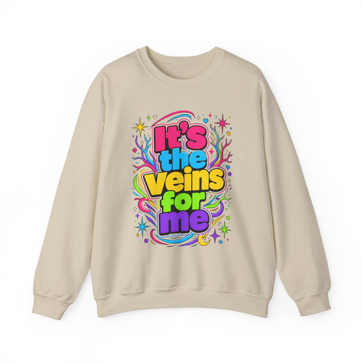 Crewneck Sweatshirt - "It's the Veins for Me" Colorful Retro Graphic