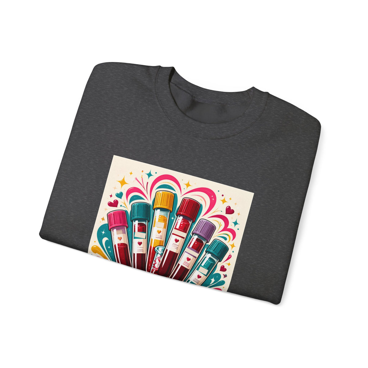 Crewneck Sweatshirt — Vibrant Phlebotomist Blood Tube Graphic