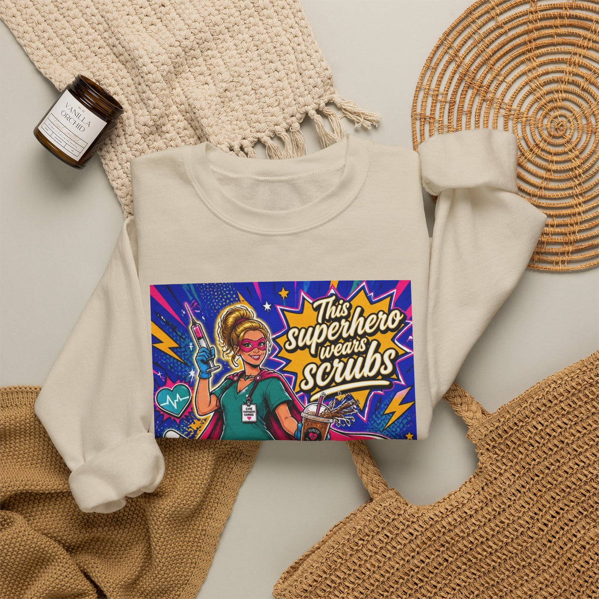 Nurse Superhero Sweatshirt – “This Superhero Wears Scrubs” Crewneck