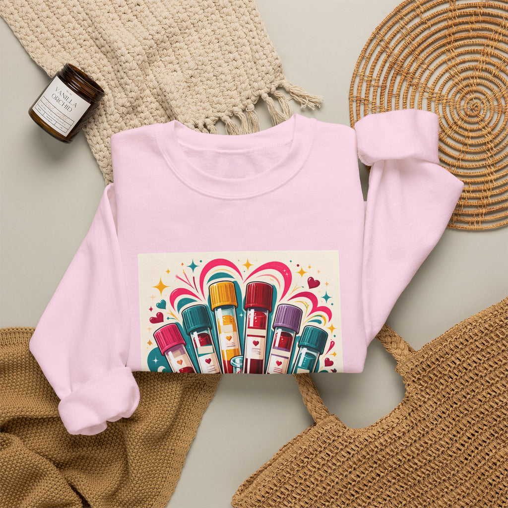 Crewneck Sweatshirt — Vibrant Phlebotomist Blood Tube Graphic