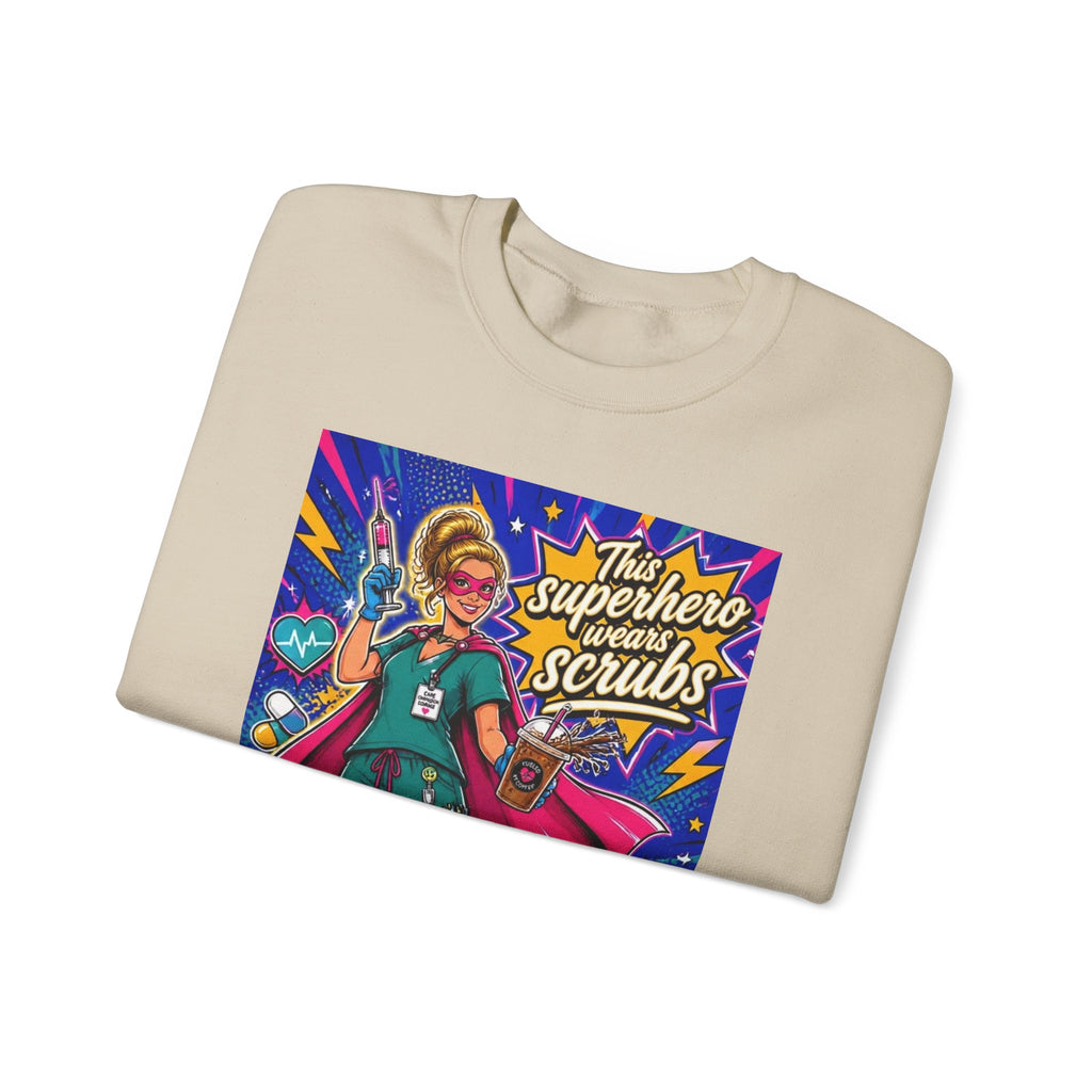 Nurse Superhero Sweatshirt – “This Superhero Wears Scrubs” Crewneck