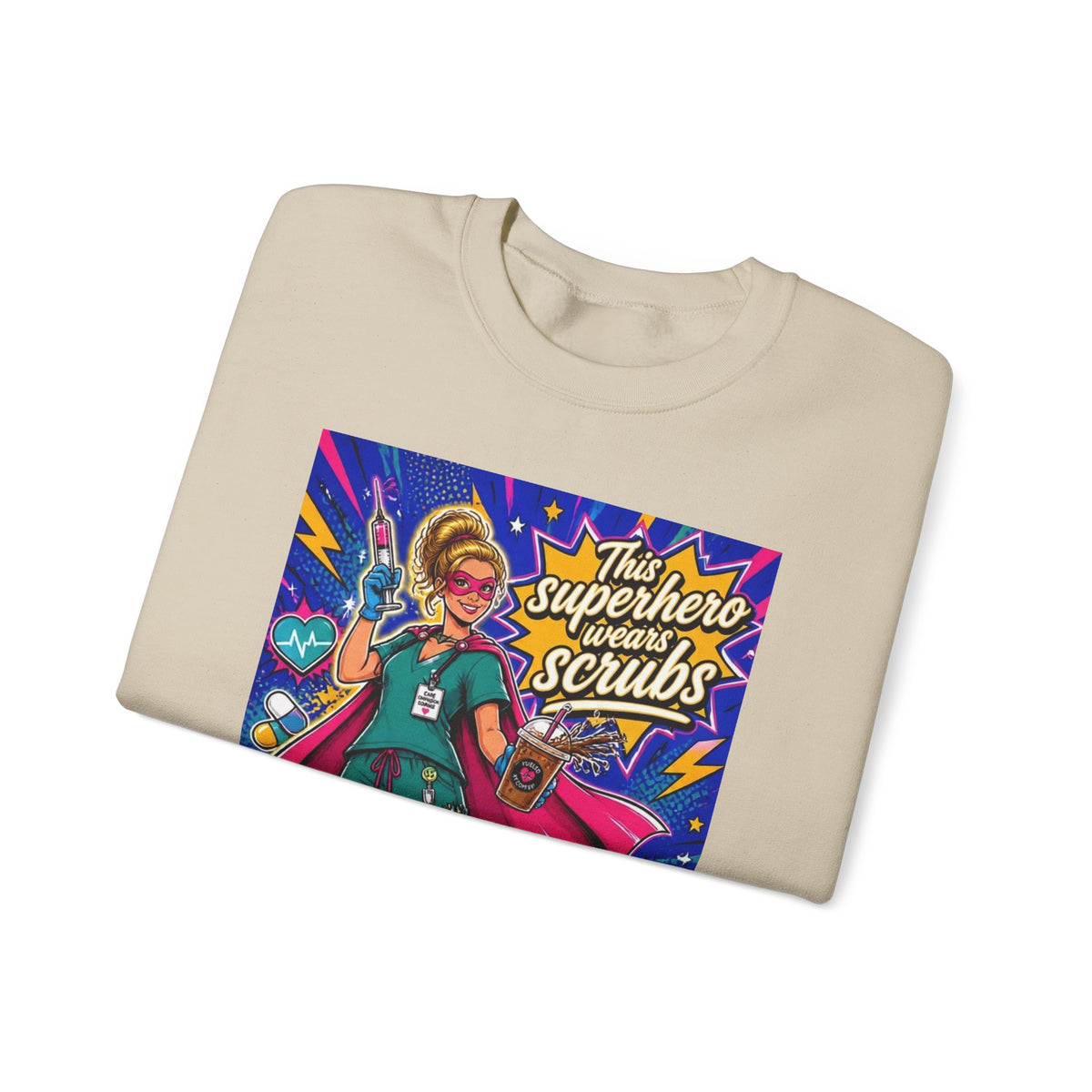 Nurse Superhero Sweatshirt – “This Superhero Wears Scrubs” Crewneck