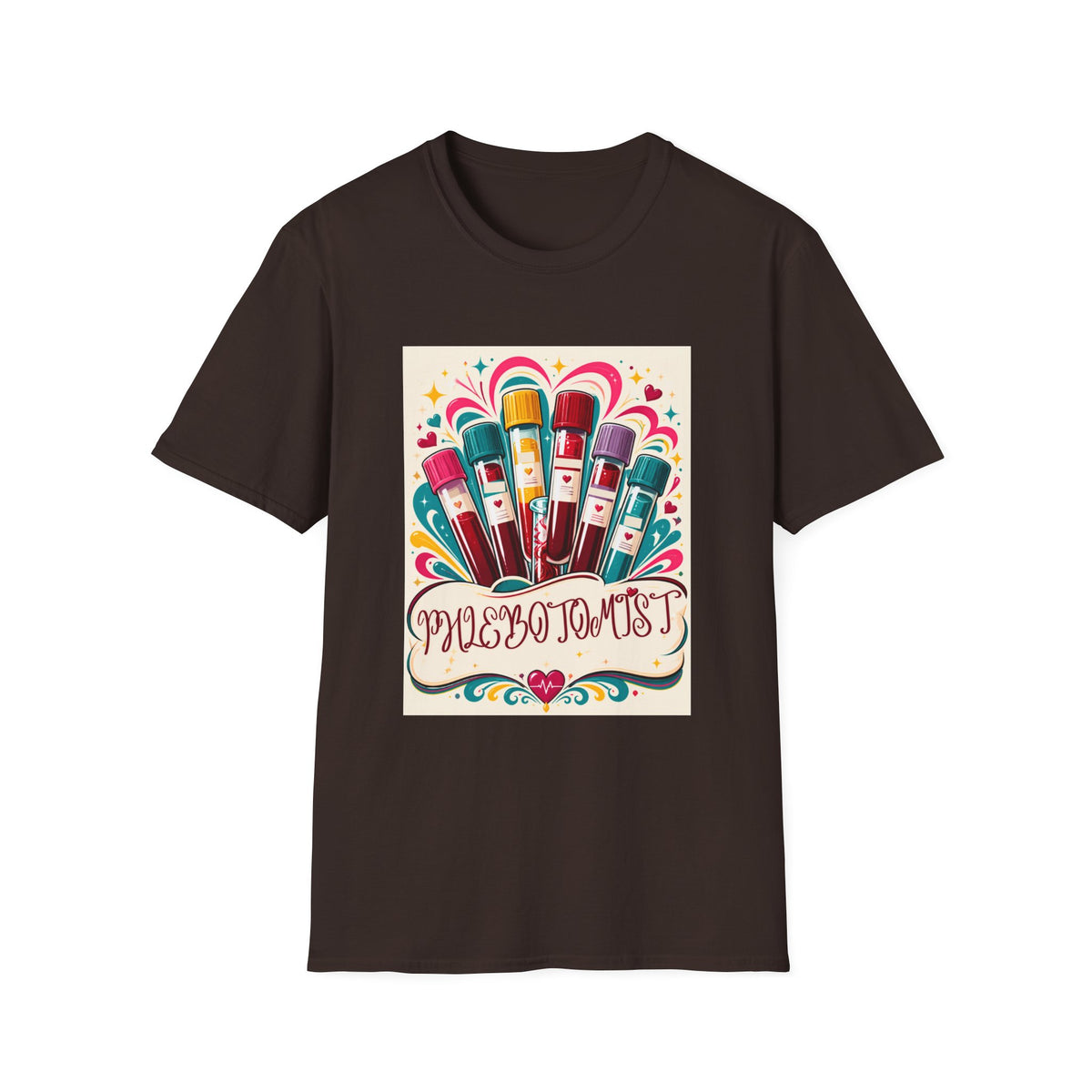 Phlebotomist Vibes T-Shirt — Colorful Blood Draw Tubes Design