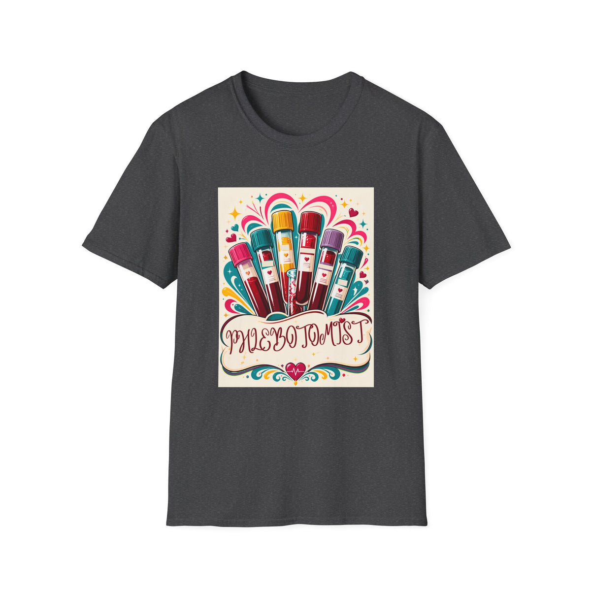 Phlebotomist Vibes T-Shirt — Colorful Blood Draw Tubes Design