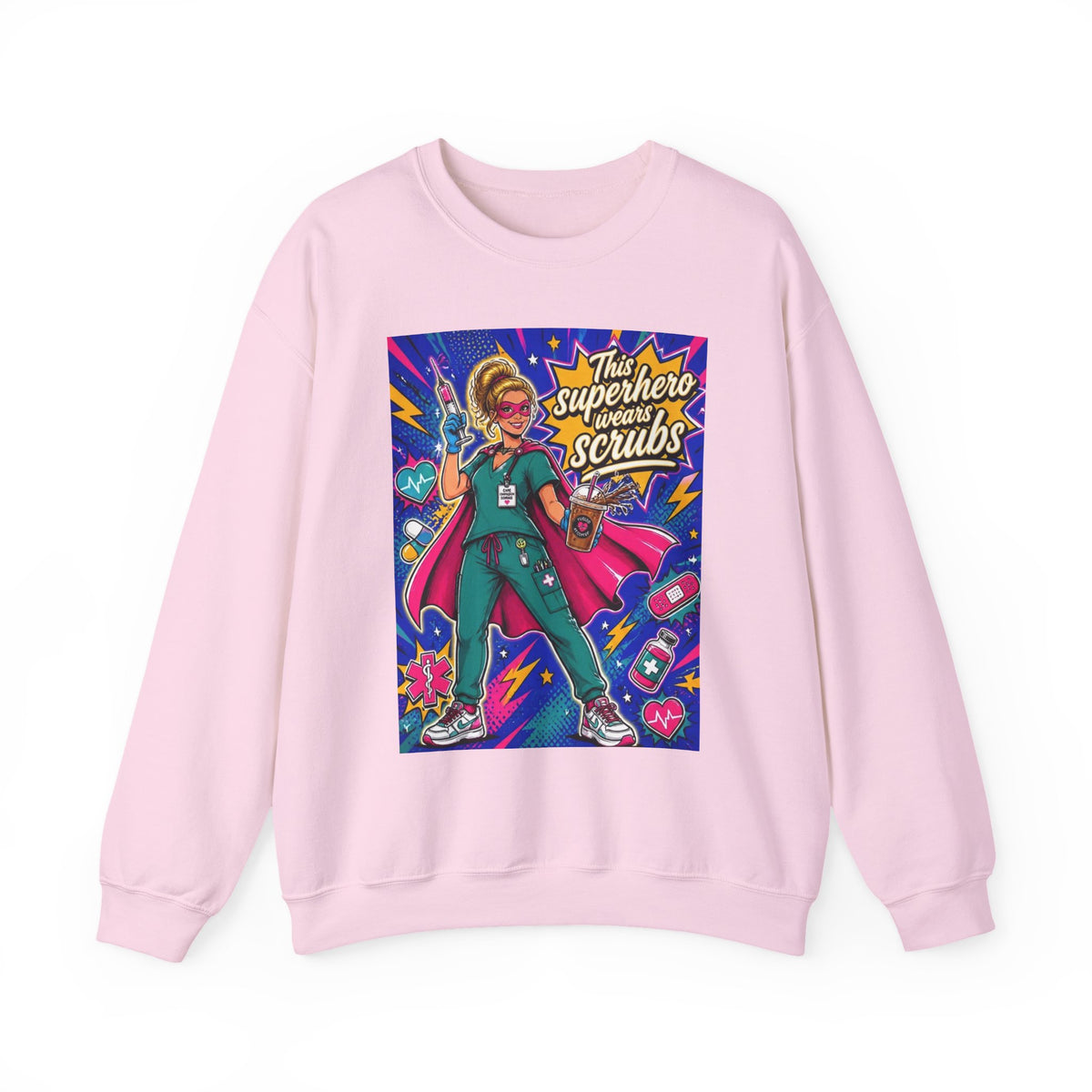 Nurse Superhero Sweatshirt – “This Superhero Wears Scrubs” Crewneck