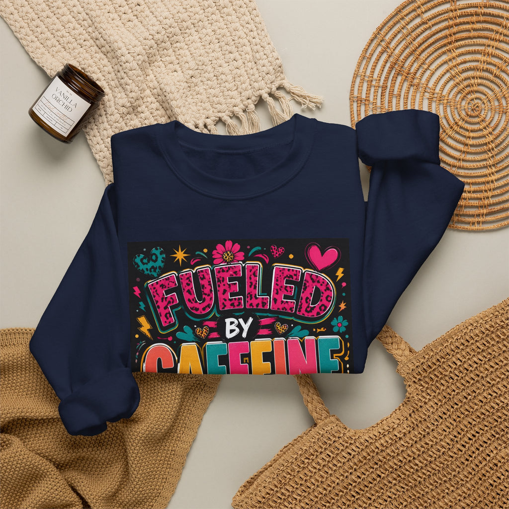 Crewneck Sweatshirt — Fueled by Caffeine and Chaos Colorful Graphic