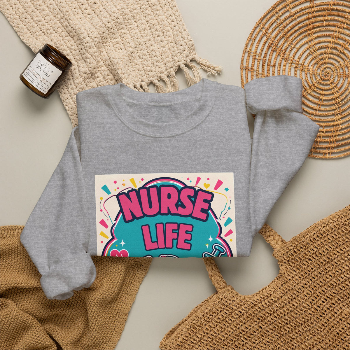 Nurse Life Sweatshirt — Cute Colorful Stethoscope & Syringe Crewneck for Nurses