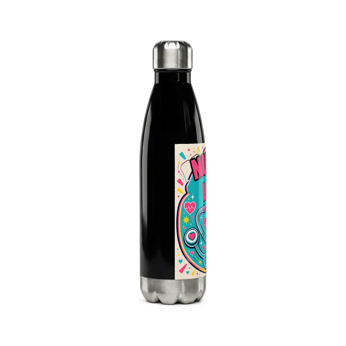 Nurse Life Stainless Steel Water Bottle – 17oz Insulated Bottle with Stethoscope & Syringe Design
