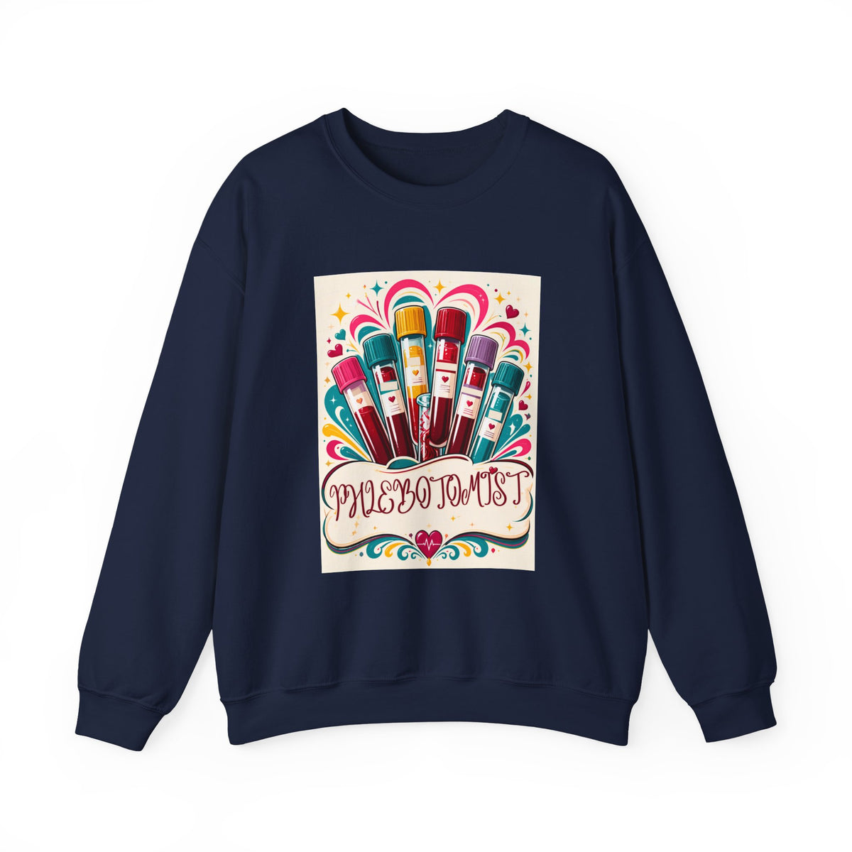 Crewneck Sweatshirt — Vibrant Phlebotomist Blood Tube Graphic