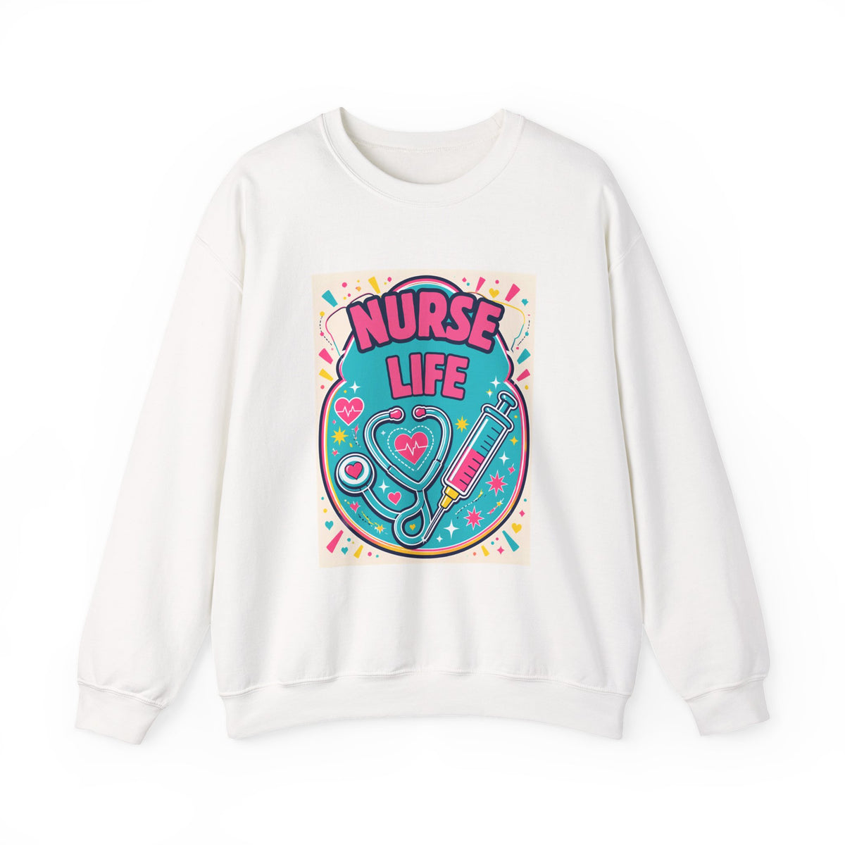 Nurse Life Sweatshirt — Cute Colorful Stethoscope & Syringe Crewneck for Nurses