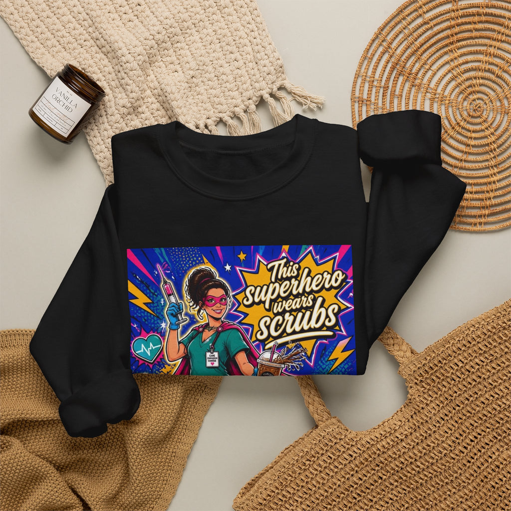 Nurse Superhero Sweatshirt — "This Superhero Wears Scrubs" Crewneck