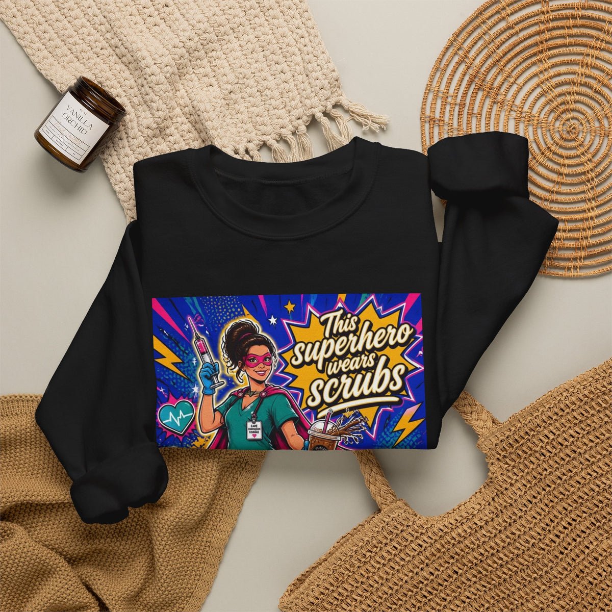 Nurse Superhero Sweatshirt — "This Superhero Wears Scrubs" Crewneck