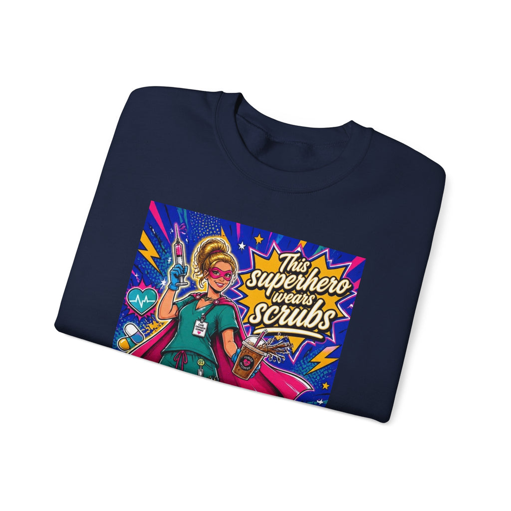 Nurse Superhero Sweatshirt – “This Superhero Wears Scrubs” Crewneck