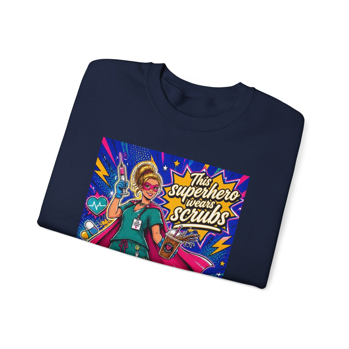 Nurse Superhero Sweatshirt – “This Superhero Wears Scrubs” Crewneck