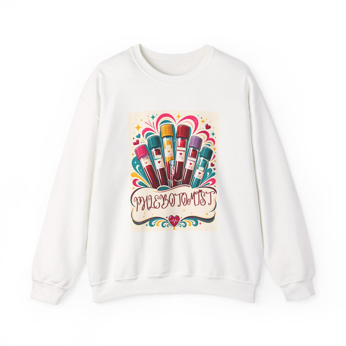 Crewneck Sweatshirt — Vibrant Phlebotomist Blood Tube Graphic