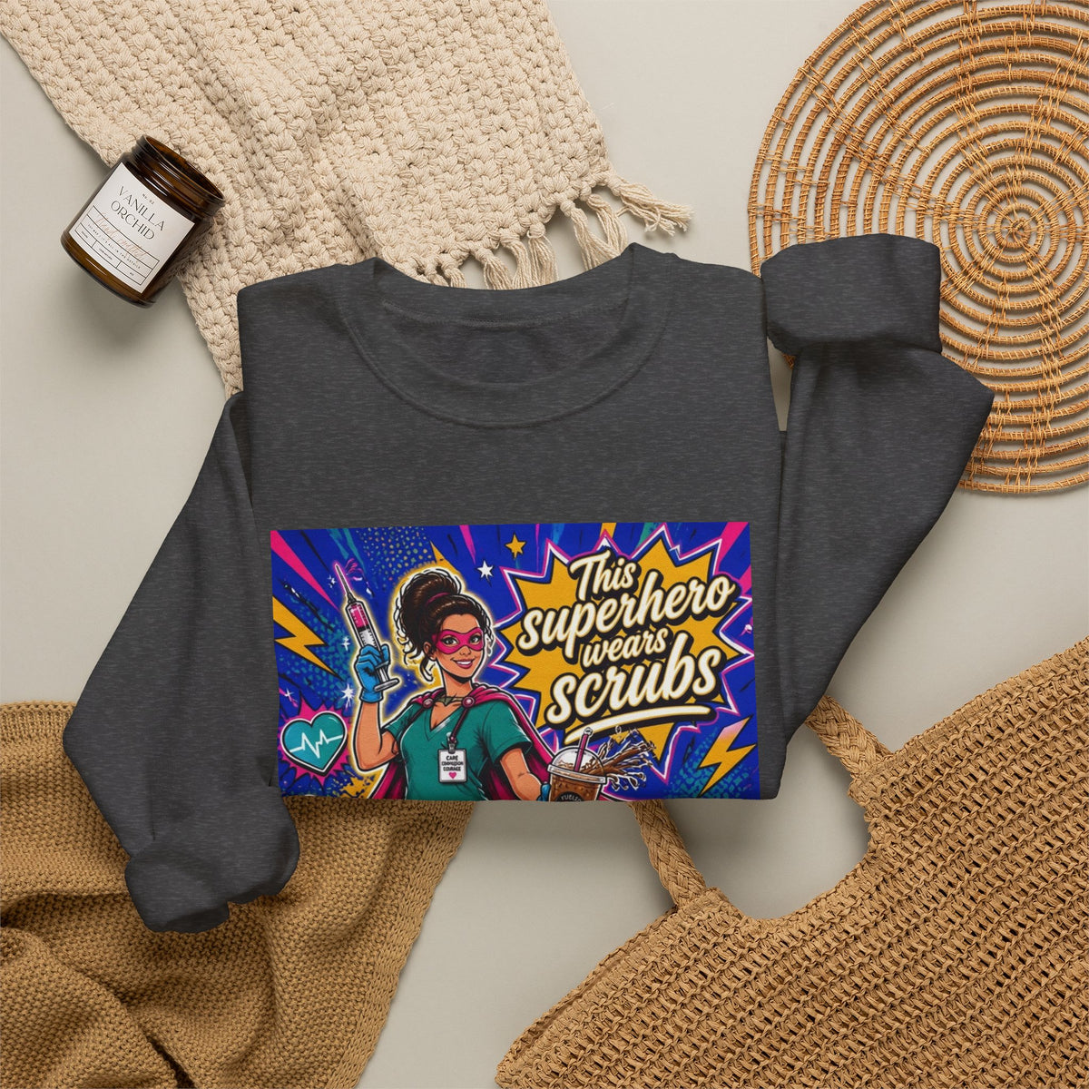 Nurse Superhero Sweatshirt — "This Superhero Wears Scrubs" Crewneck