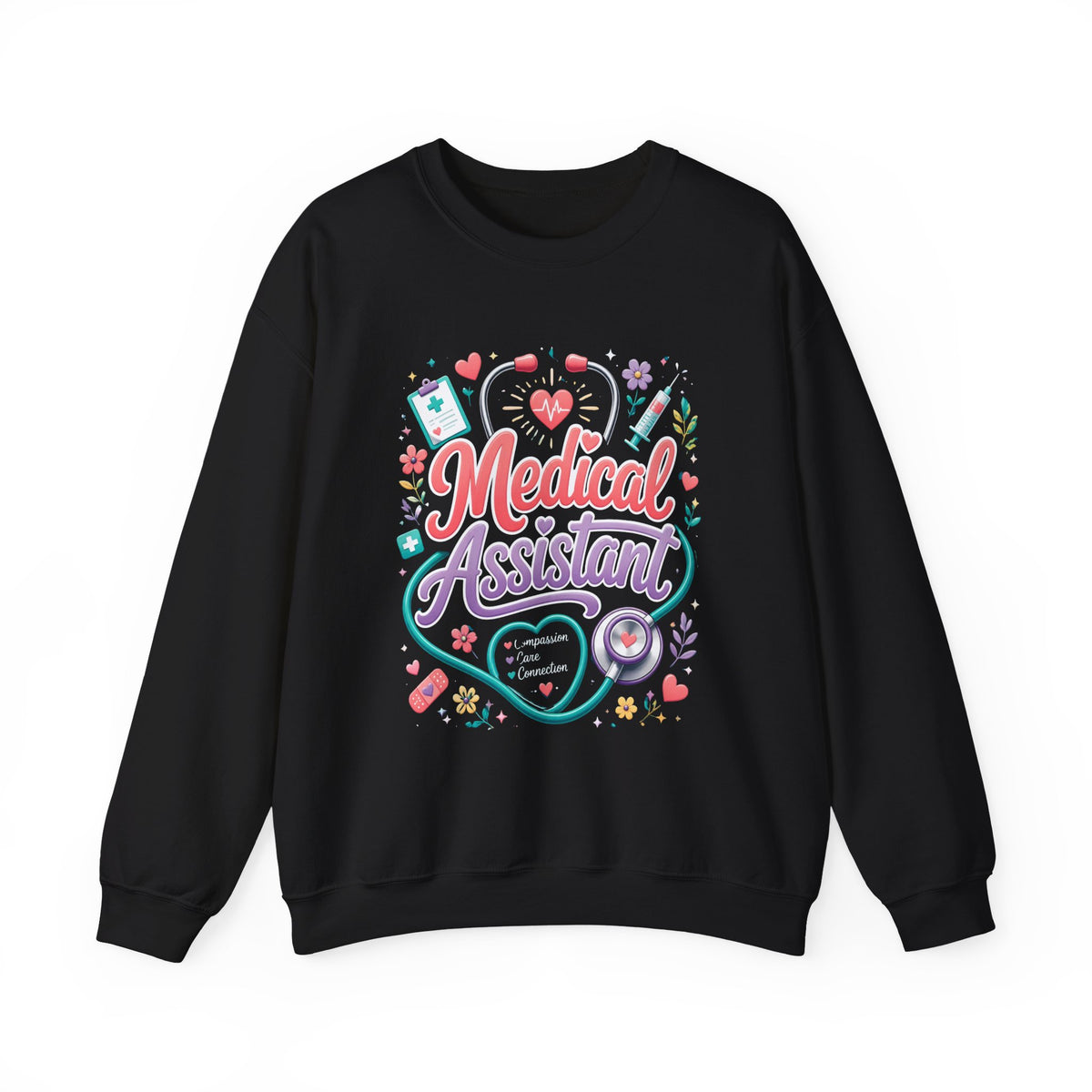 Medical Assistant Crewneck Sweatshirt — Cute Pastel Stethoscope & Heart Design