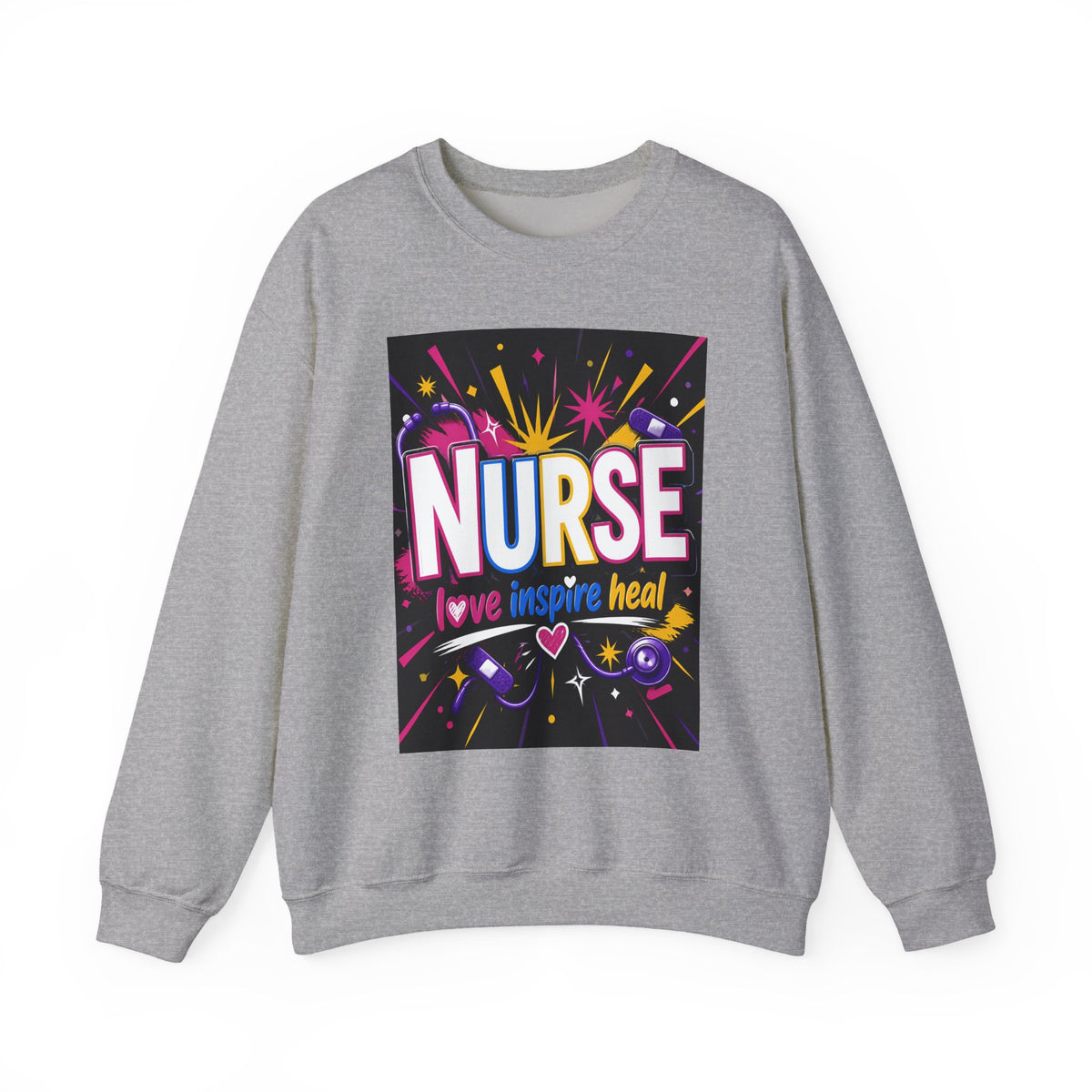 Nurse Crewneck Sweatshirt – "I Love Inspire Heal" Colorful Graphic