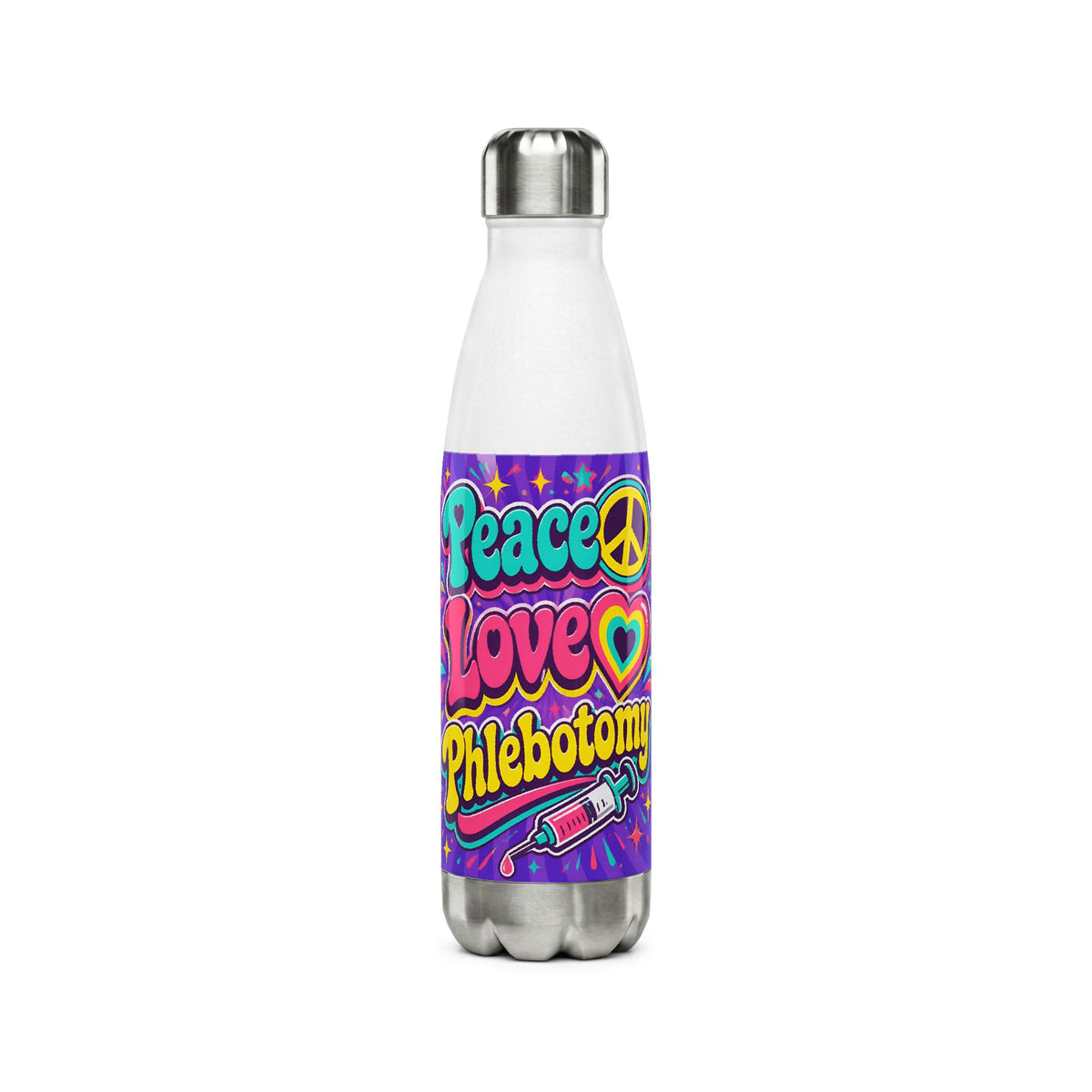 Peace Love Phlebotomy Stainless Steel Water Bottle – 17oz Insulated Bottle for Nurses & Phlebotomists