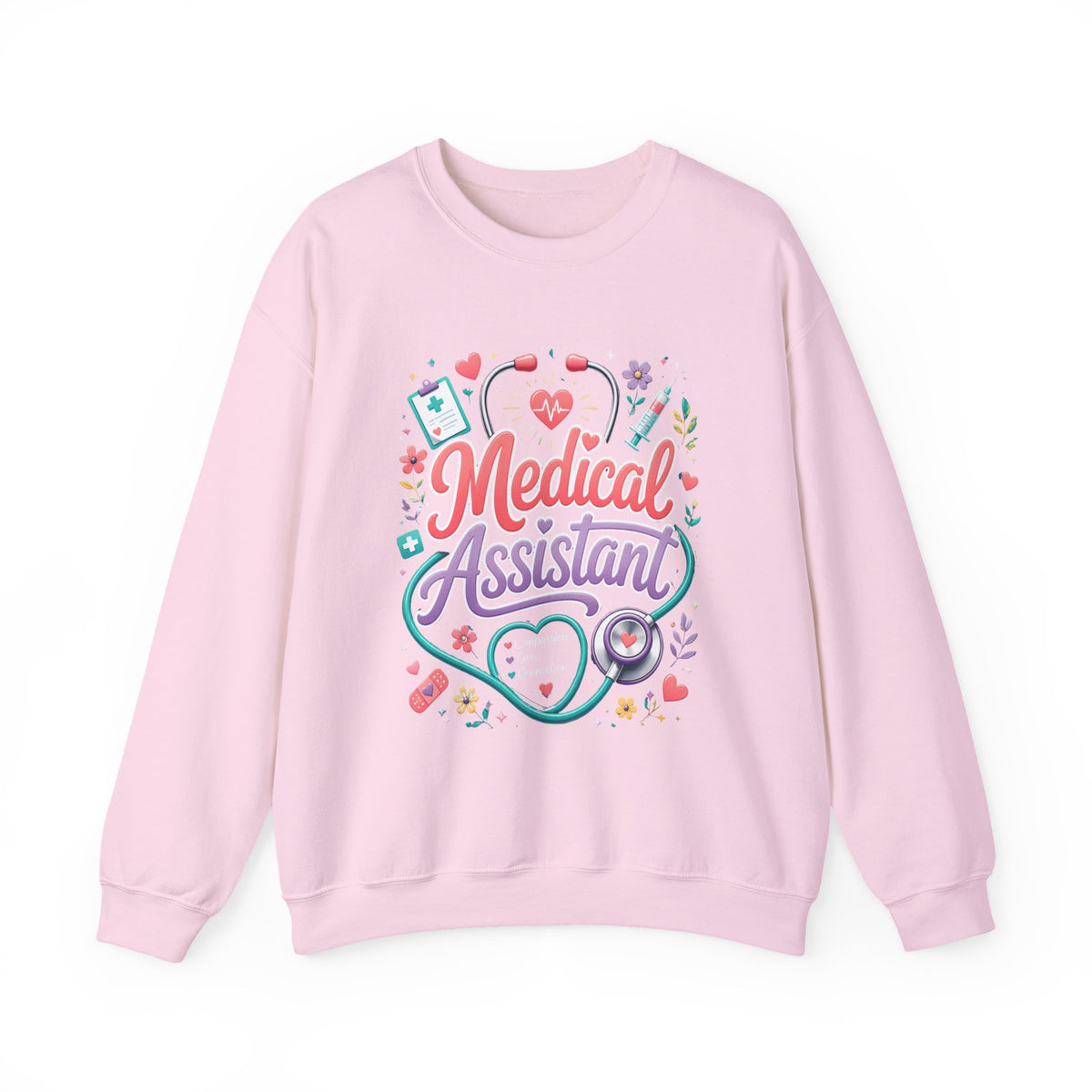Medical Assistant Crewneck Sweatshirt — Cute Pastel Stethoscope & Heart Design