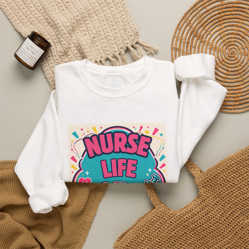 Nurse Life Sweatshirt — Cute Colorful Stethoscope & Syringe Crewneck for Nurses