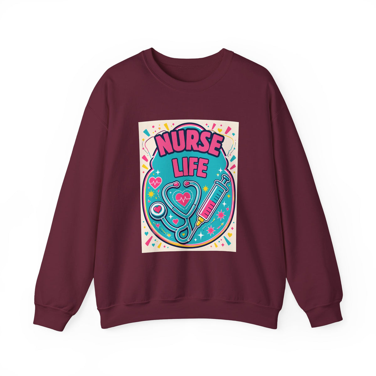 Nurse Life Sweatshirt — Cute Colorful Stethoscope & Syringe Crewneck for Nurses
