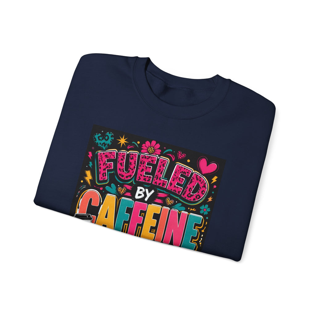Crewneck Sweatshirt — Fueled by Caffeine and Chaos Colorful Graphic