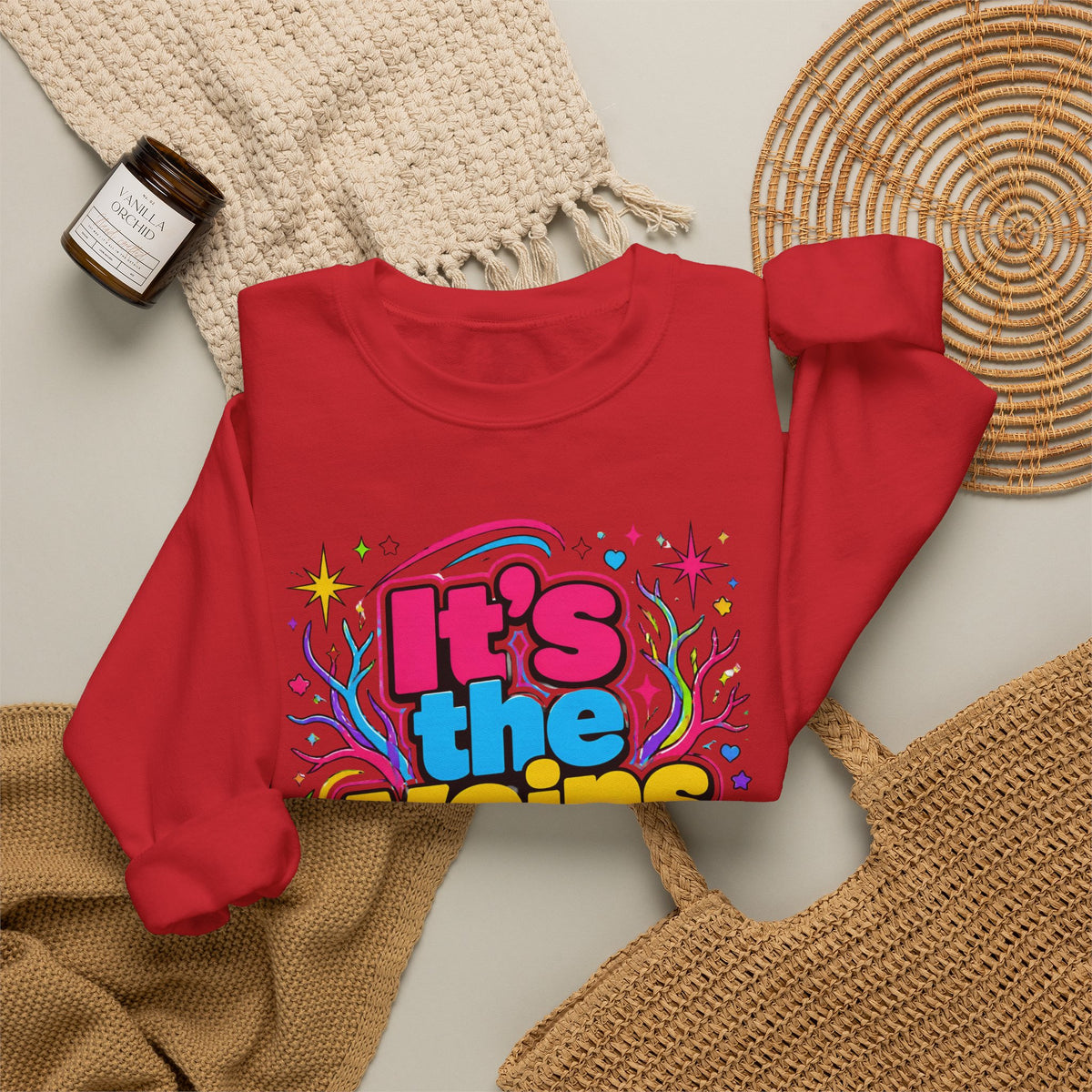 Crewneck Sweatshirt - "It's the Veins for Me" Colorful Retro Graphic