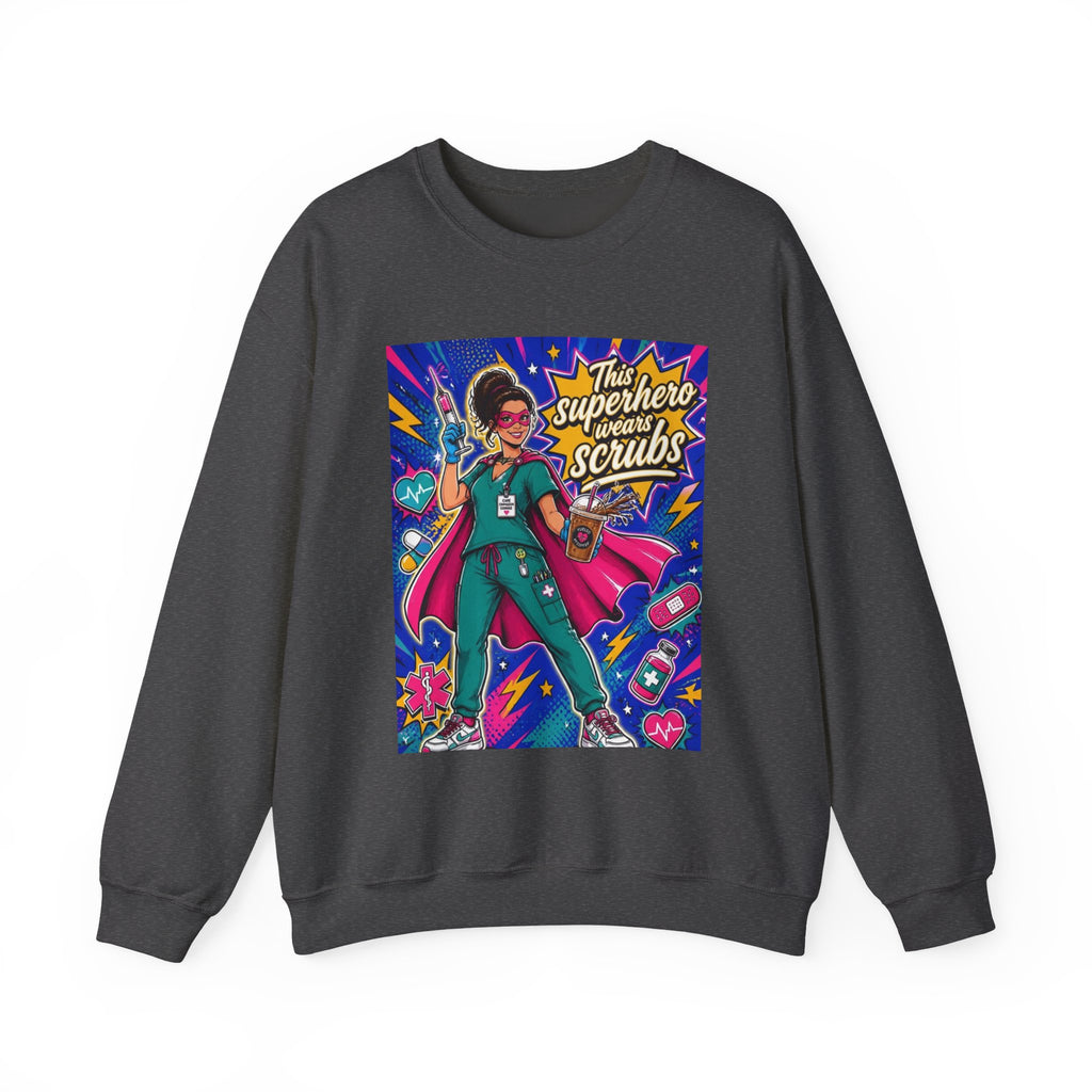 Nurse Superhero Sweatshirt — "This Superhero Wears Scrubs" Crewneck