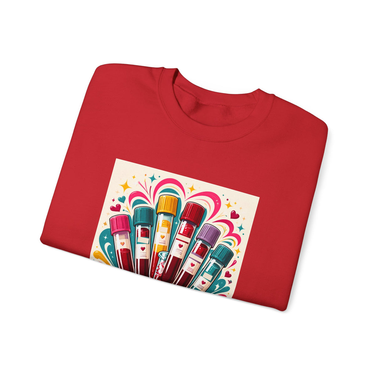 Crewneck Sweatshirt — Vibrant Phlebotomist Blood Tube Graphic