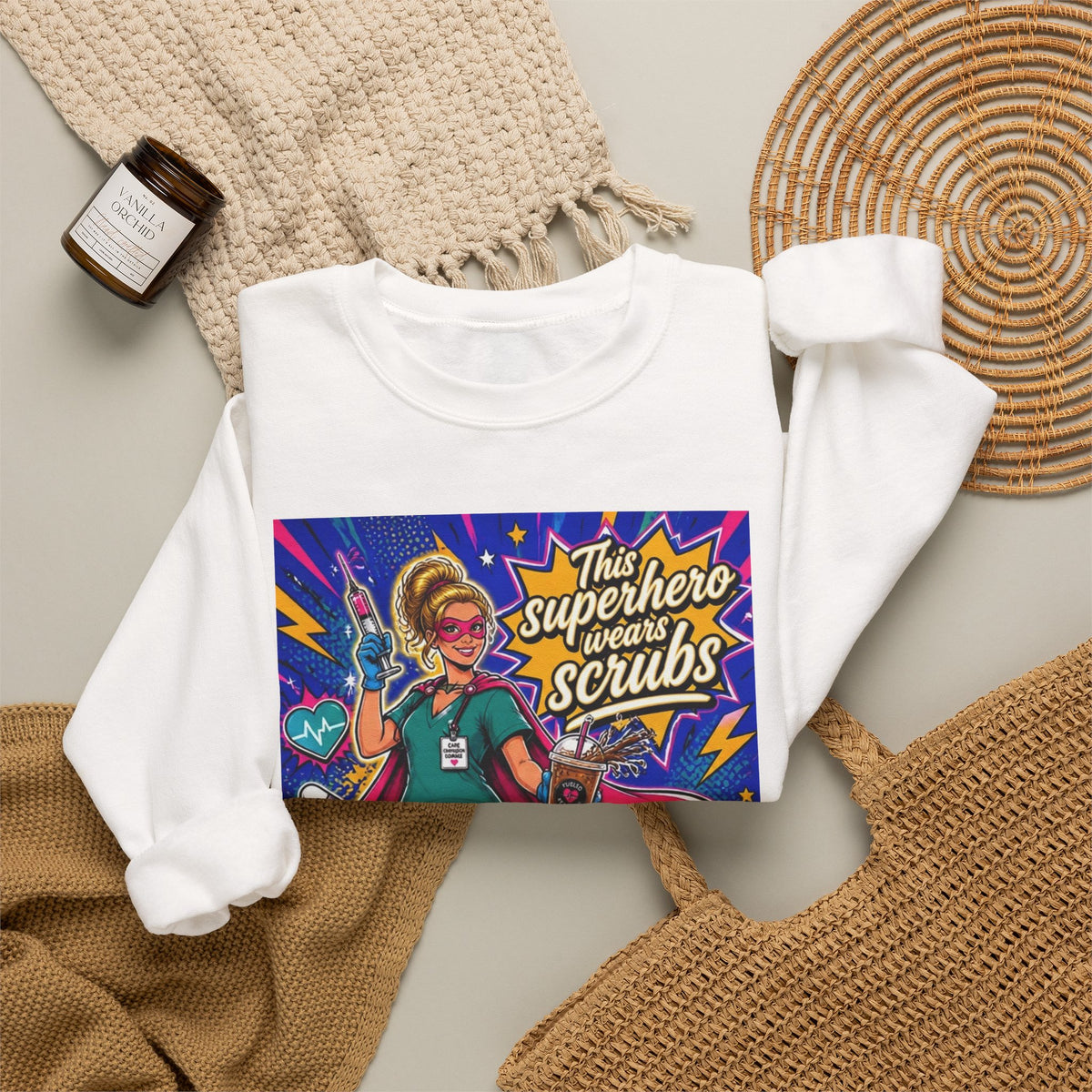 Nurse Superhero Sweatshirt – “This Superhero Wears Scrubs” Crewneck