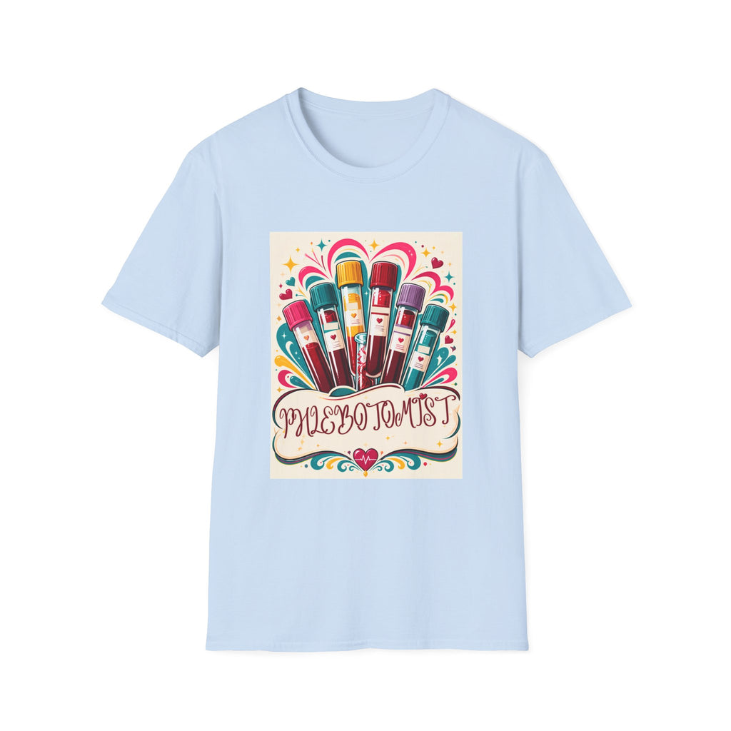Phlebotomist Vibes T-Shirt — Colorful Blood Draw Tubes Design