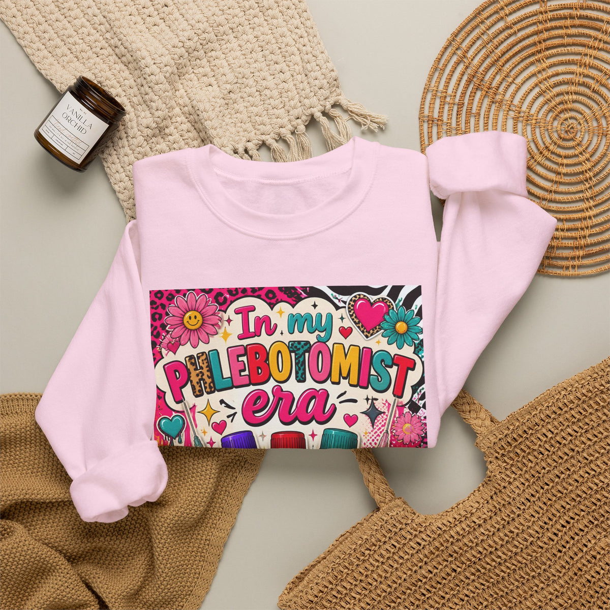 Phlebotomist Era Crewneck Sweatshirt — Colorful Test Tube Medical Tech Tee