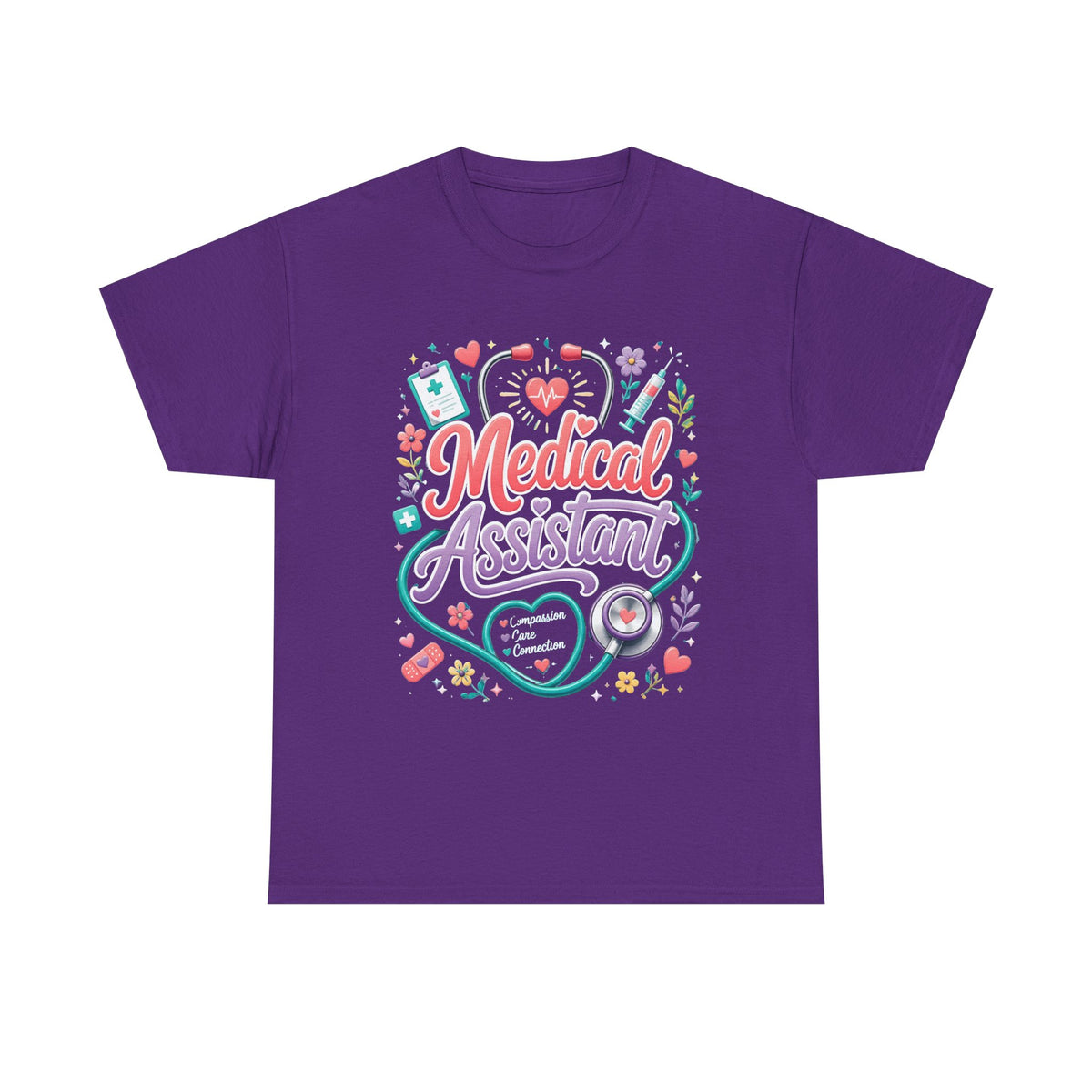 Medical Assistant T-Shirt — Cute Stethoscope & Nursing Icons Graphic Tee