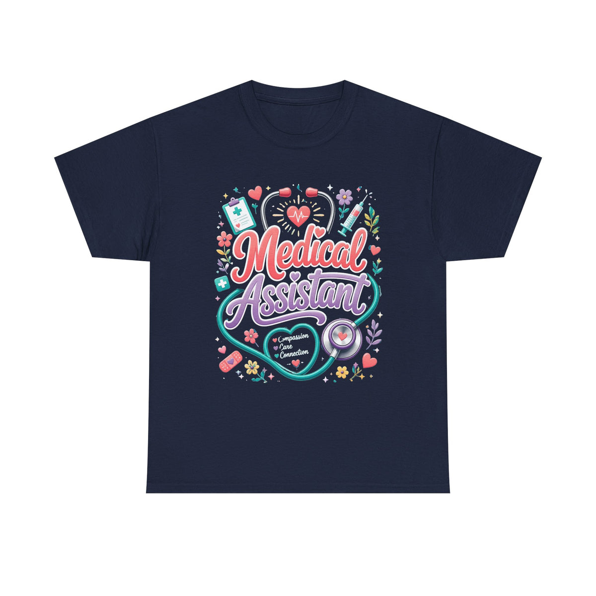 Medical Assistant T-Shirt — Cute Stethoscope & Nursing Icons Graphic Tee