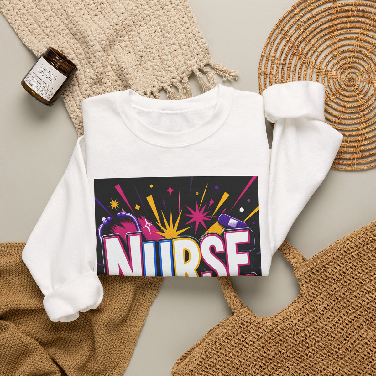 Nurse Crewneck Sweatshirt – "I Love Inspire Heal" Colorful Graphic