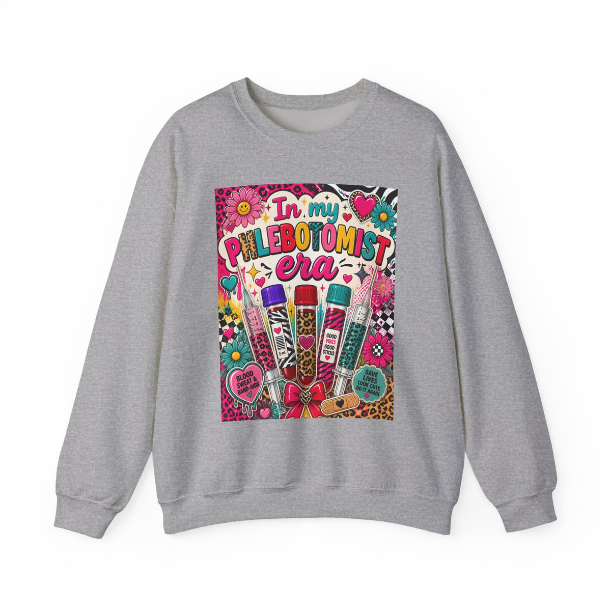 Phlebotomist Era Crewneck Sweatshirt — Colorful Test Tube Medical Tech Tee