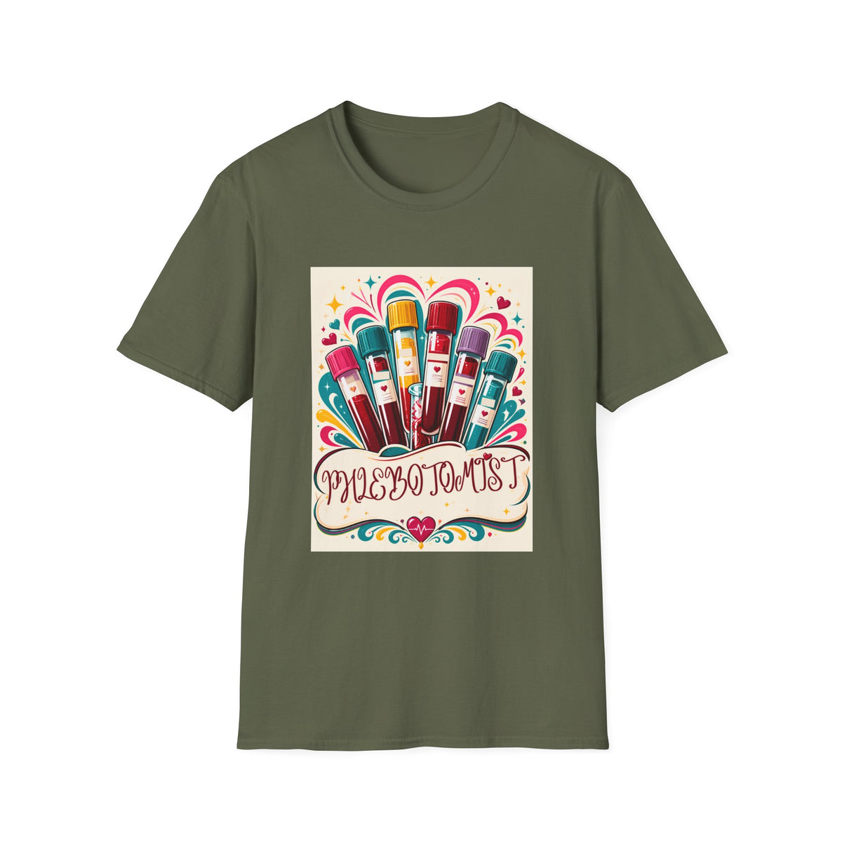 Phlebotomist Vibes T-Shirt — Colorful Blood Draw Tubes Design