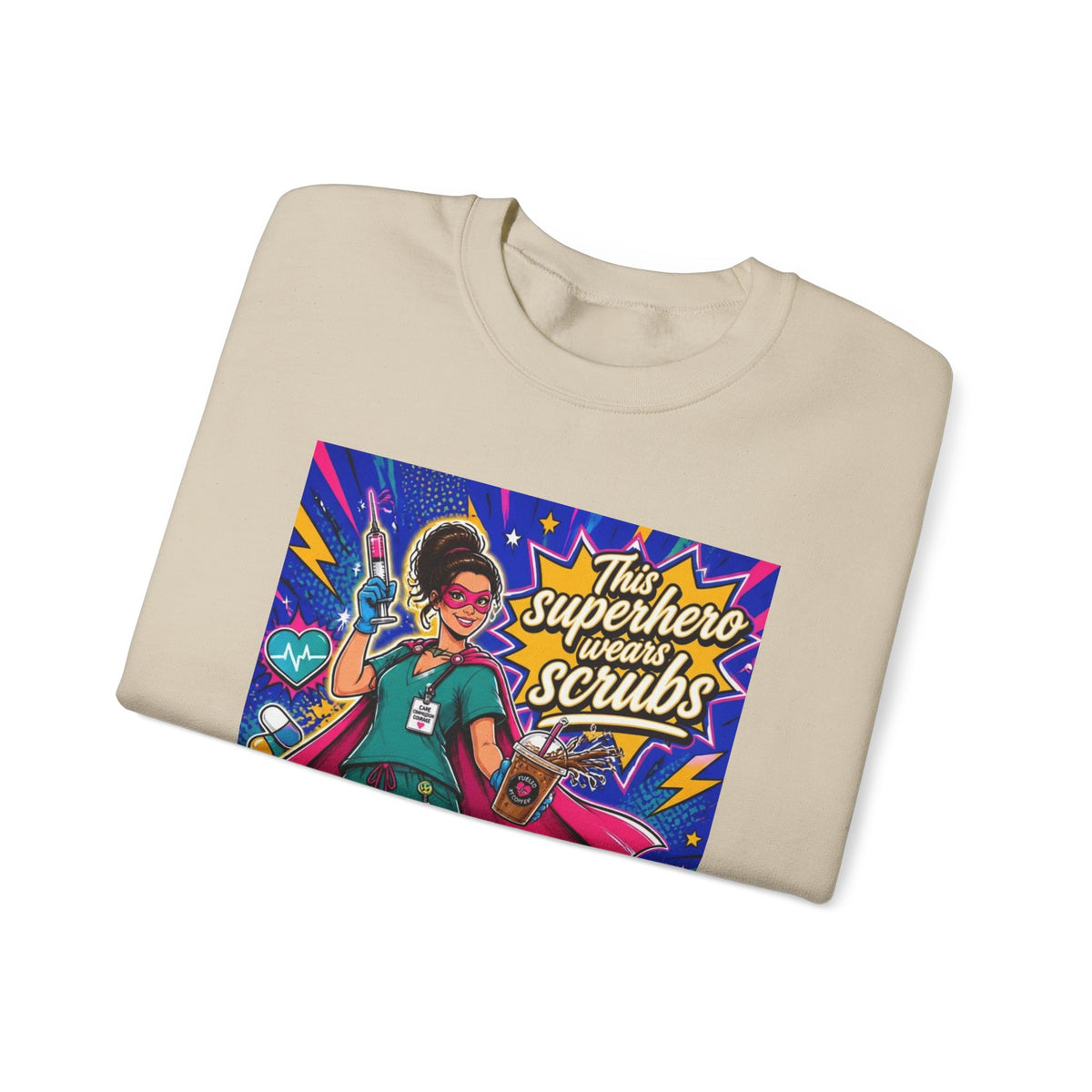 Nurse Superhero Sweatshirt — "This Superhero Wears Scrubs" Crewneck