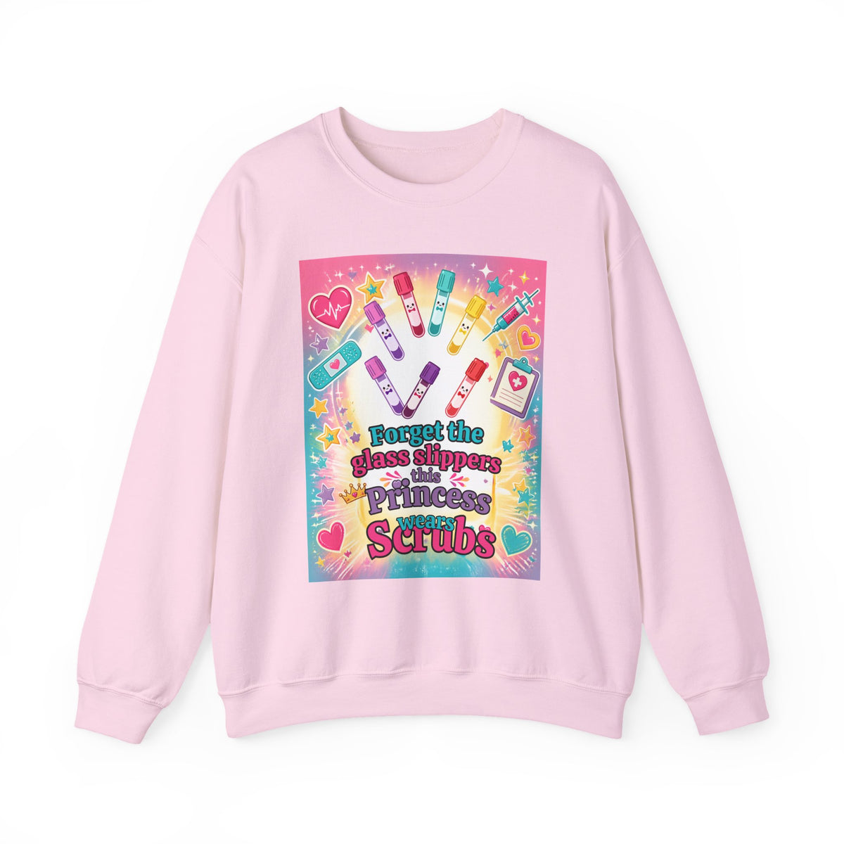 Princess Scrubs Crewneck Sweatshirt — "Forget the Glass Slippers, Princess Scrubs" Nursing Apparel