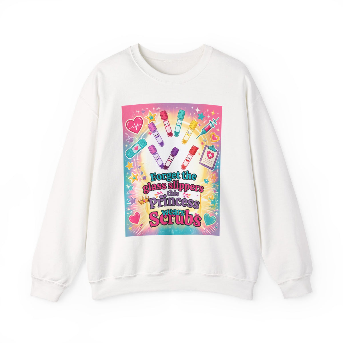 Princess Scrubs Crewneck Sweatshirt — "Forget the Glass Slippers, Princess Scrubs" Nursing Apparel