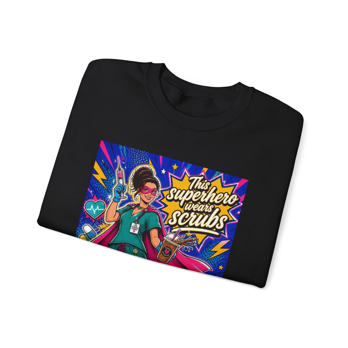 Nurse Superhero Sweatshirt — "This Superhero Wears Scrubs" Crewneck