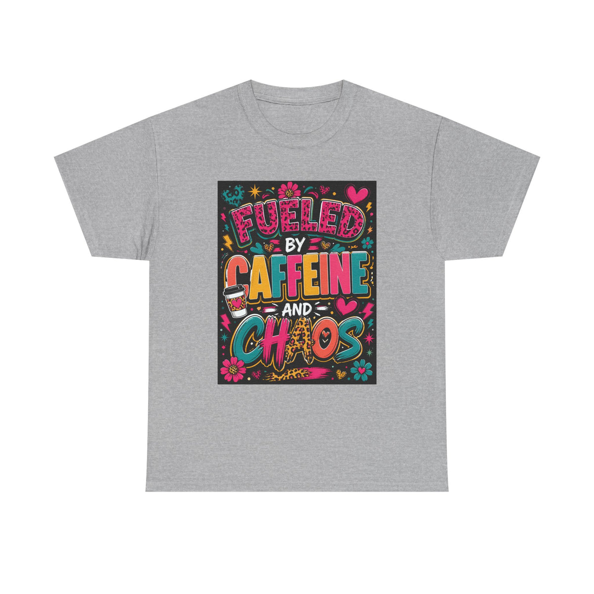 Coffee & Chaos T-Shirt — "Fueled by Caffeine and Chaos" Graphic Tee