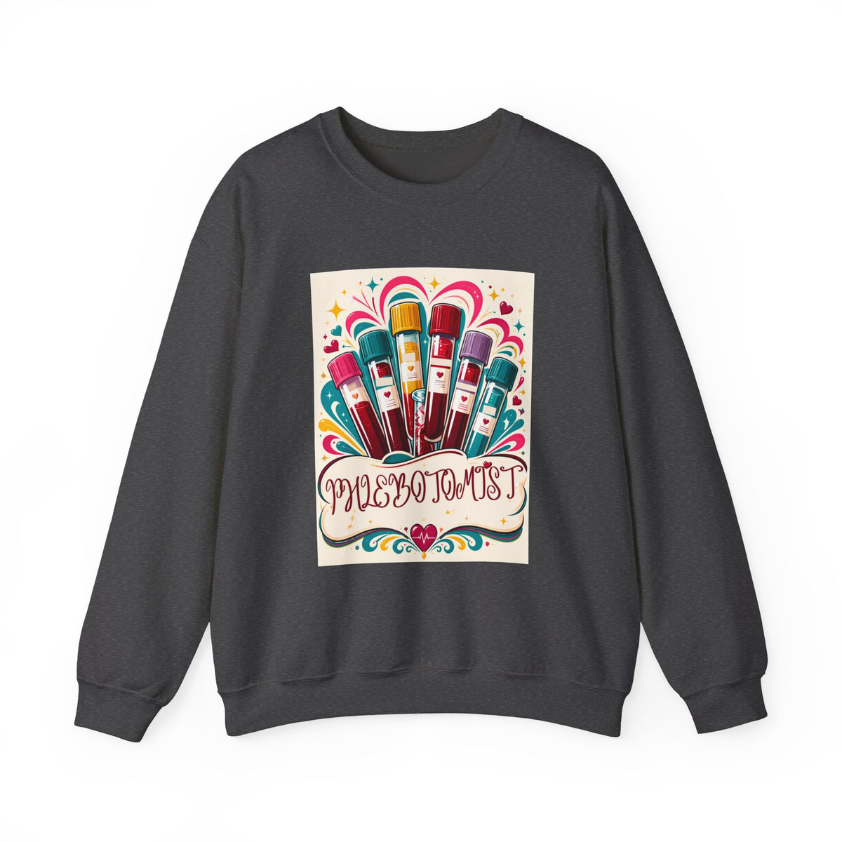 Crewneck Sweatshirt — Vibrant Phlebotomist Blood Tube Graphic